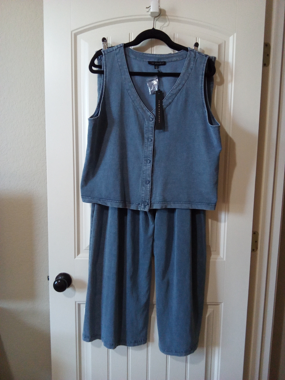 Jane & Delancey Women's Blue Denim-Style Sleeveless Casual Pant Set Sz XL NWT